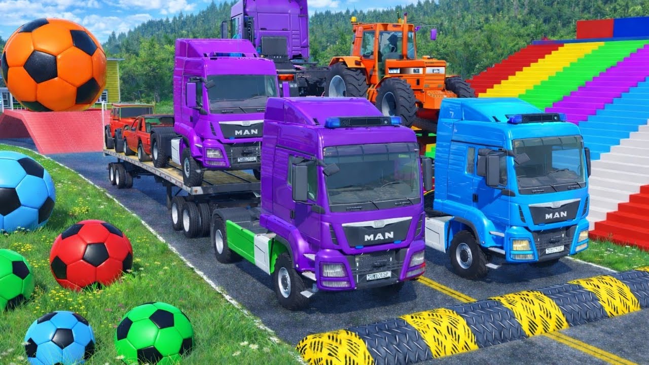 Flatbed Truck Mcqueen | Transportation with Truck - Pothole vs Truck vs Car vs Train #17 BeamNG