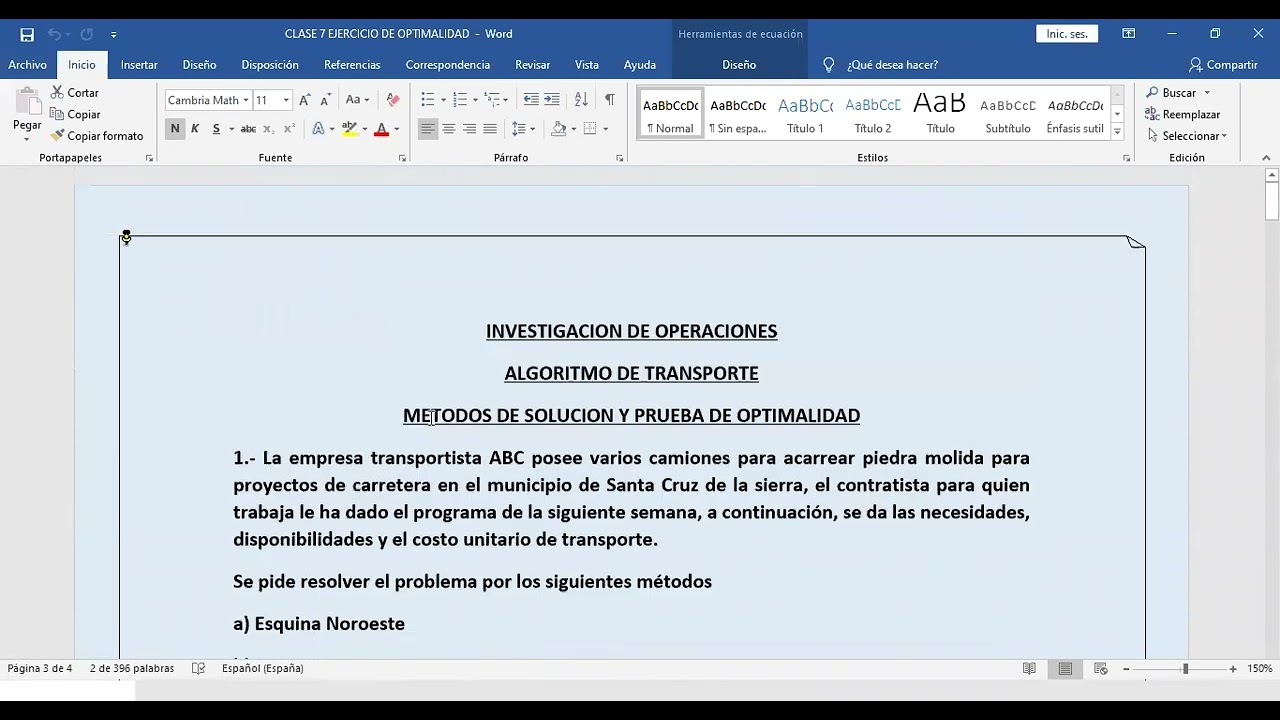 Metodo de trasporte Optimalidad