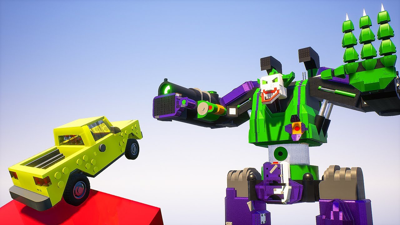Lego Cars vs Giant Robot Test - Brick Rigs
