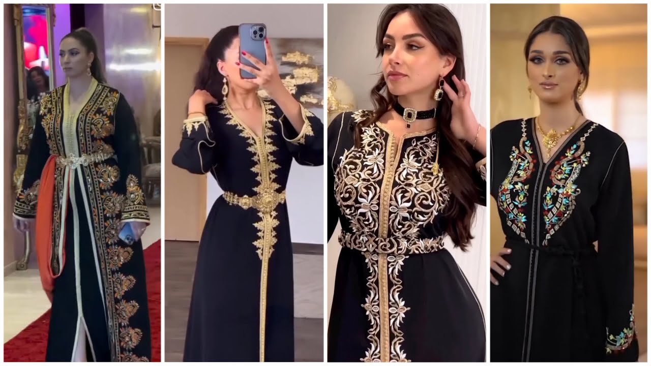 لعاشقات اللون الأسود أروع تشكيلة للقفطان المغربي بالأسود والذهبي لسنة 2024 best caftan marocain