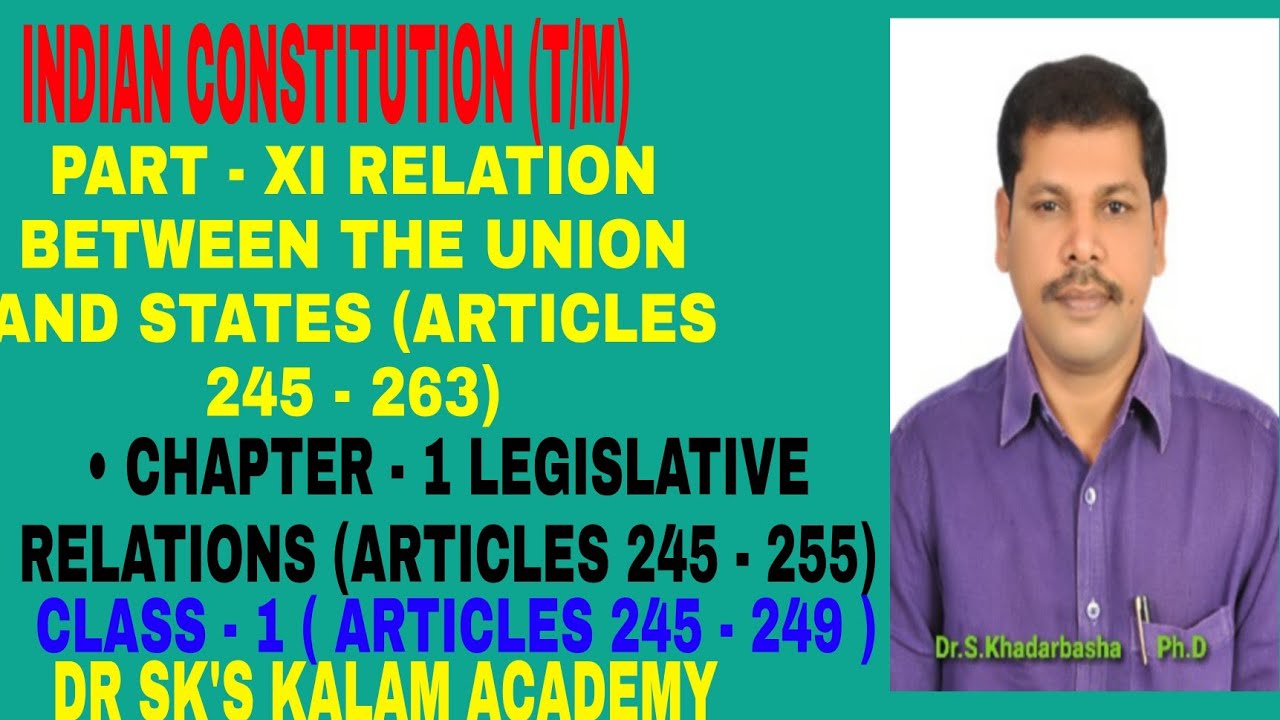 PART-XI RELATIONS BETWEEN THE UNION AND THE STATES  (ARTICLES 245 -263) CLASS -1