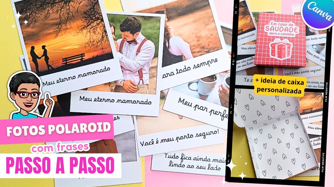 Como fazer Fotos Polaroid no Canva + ideia de Caixa Personalizada | Personalizados Dia dos Namorados