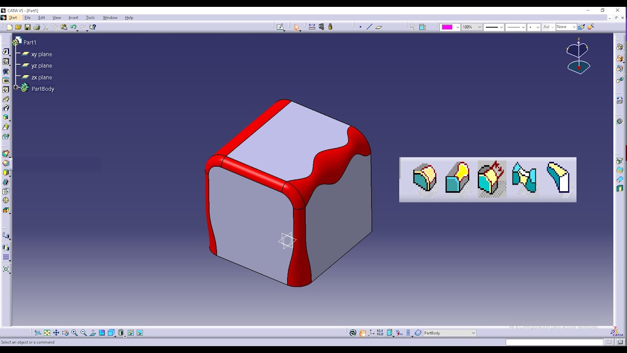 comando REDONDEO en CATIA V5 command FILLET