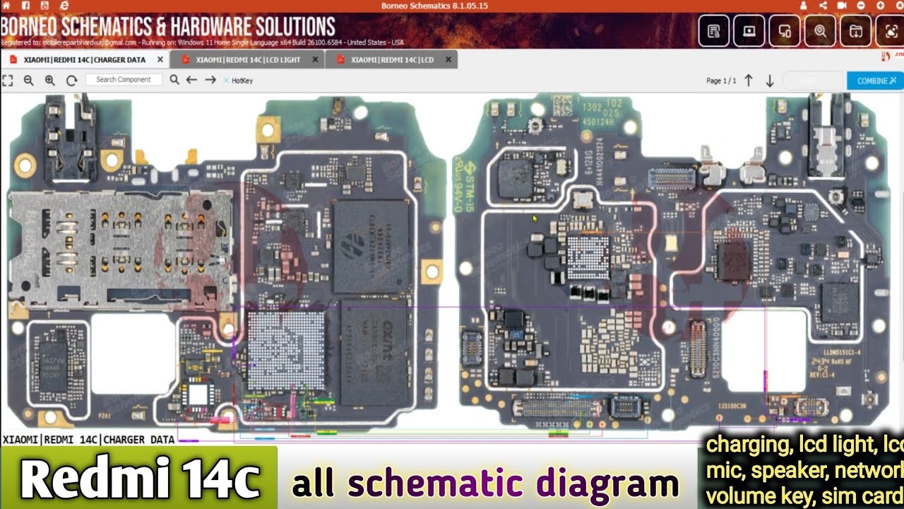 Redmi 14c all schematic diagram charging lcd light lcd mic speaker network volume keys sim card 