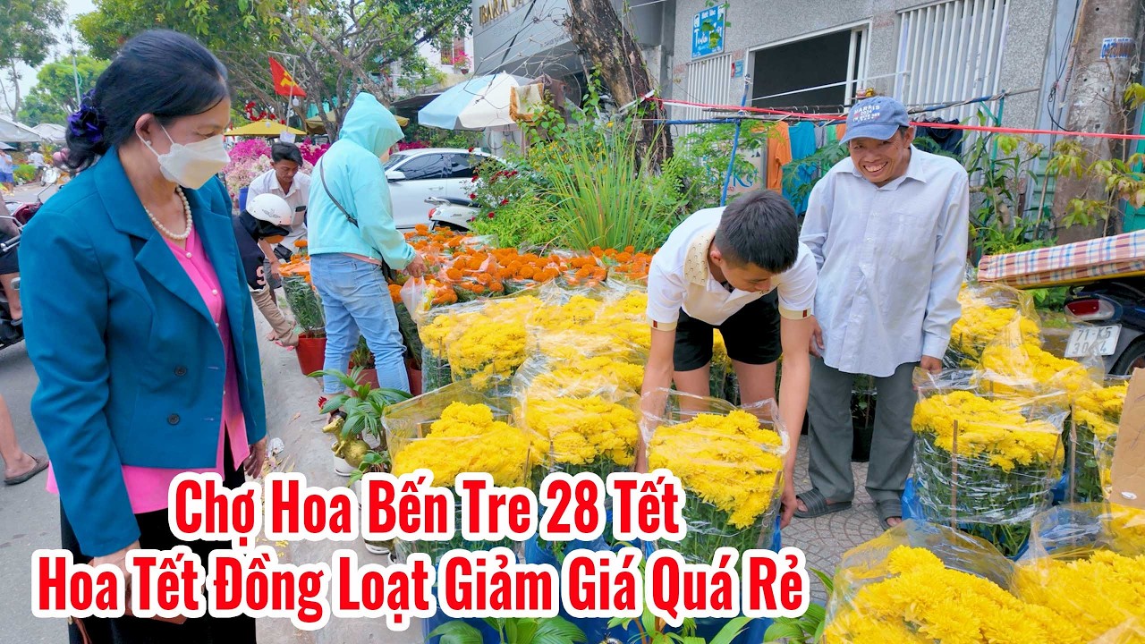 Chợ Hoa Bến Tre 28 tết|Nhộn nhịp người dân đi mua hoa tết giảm giá quá rẻ