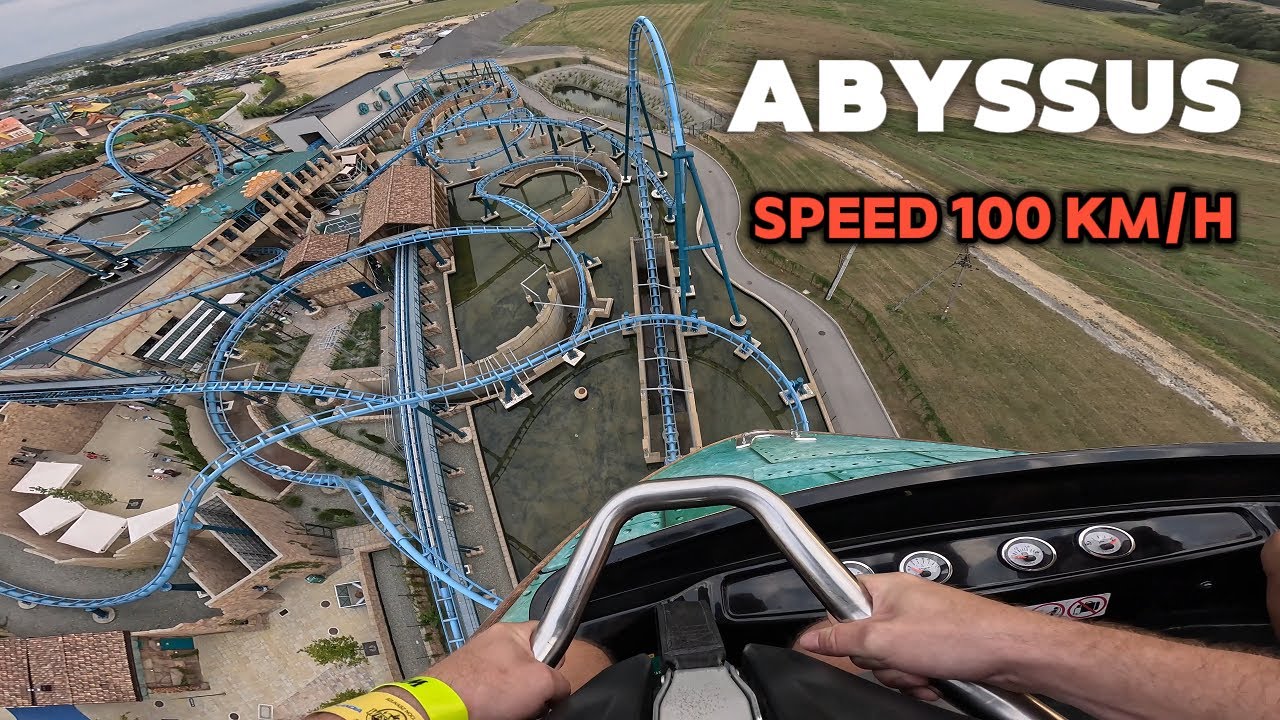 ABYSSUS Roller Coaster Amusement Park Energylandia Zator Poland POV 4k video, Front seat