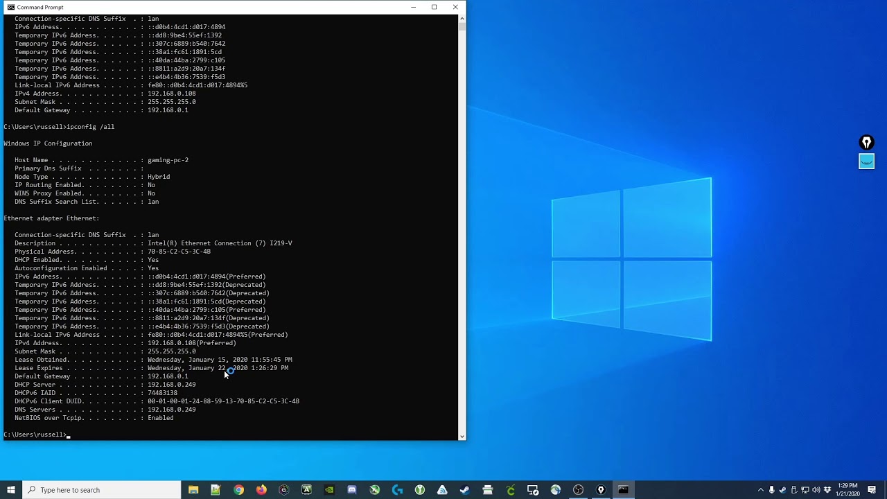 [025] Using the ipconfig command in the Windows 10 Command Prompt