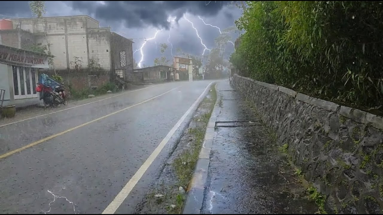 Stormy Rain on a Quiet Village Road 🌧️⚡ | Real Rain ASMR