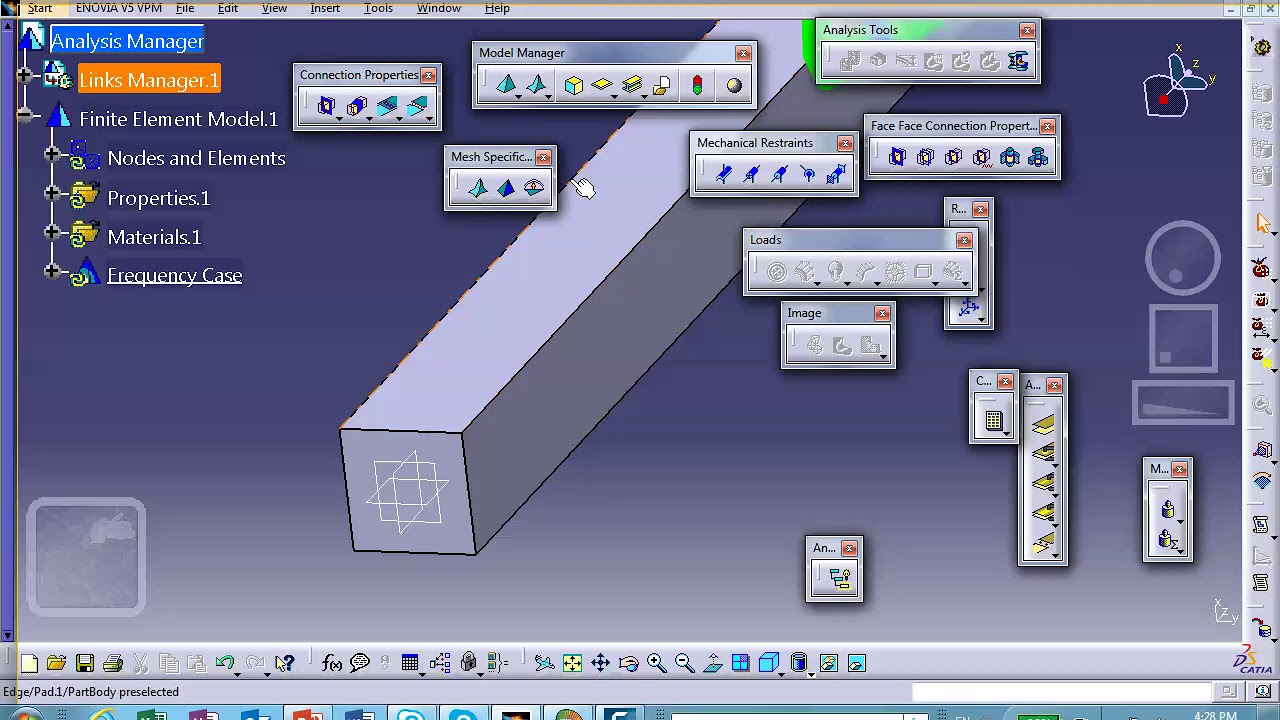 FEA, Natural Frequencies Fixed-Free Bar, Catia v5, Nader G Zamani