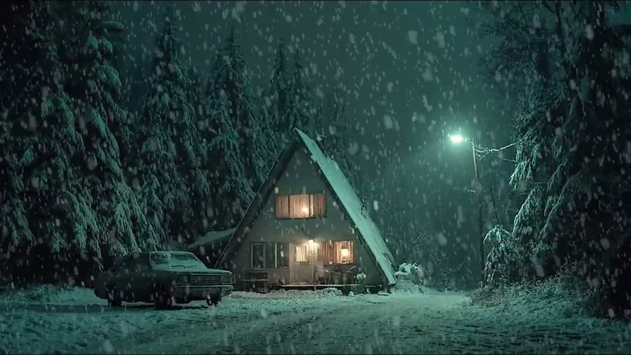 Snowstorm Outside a Warm Wooden Cabin at Night | Cozy Winter Wind and Snow Sounds for Deep Sleep