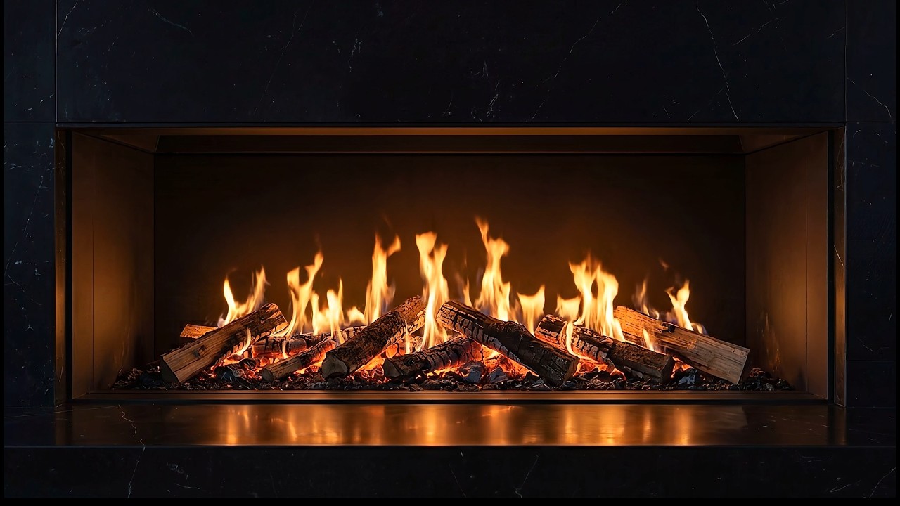 Modern Fireplace LIVE 🔥 Warm Black Marble Ambience for Deep Relaxation & TV