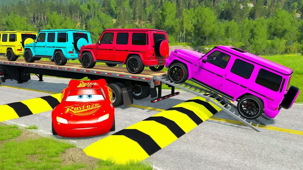 Flatbed Truck McQueen | Transportation with Truck - Pothole vs Car #49 | BeamNG.Drive Gameplay