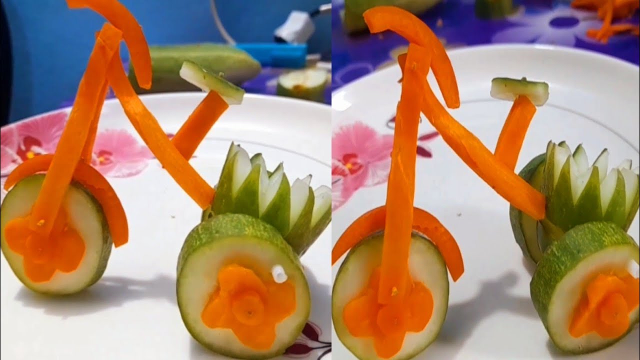 Carrots 🥕 And Cocumber 🥒 Carving Cycle 🚲 | Vegetables Carving Cycle 🚲 | Easy Carving