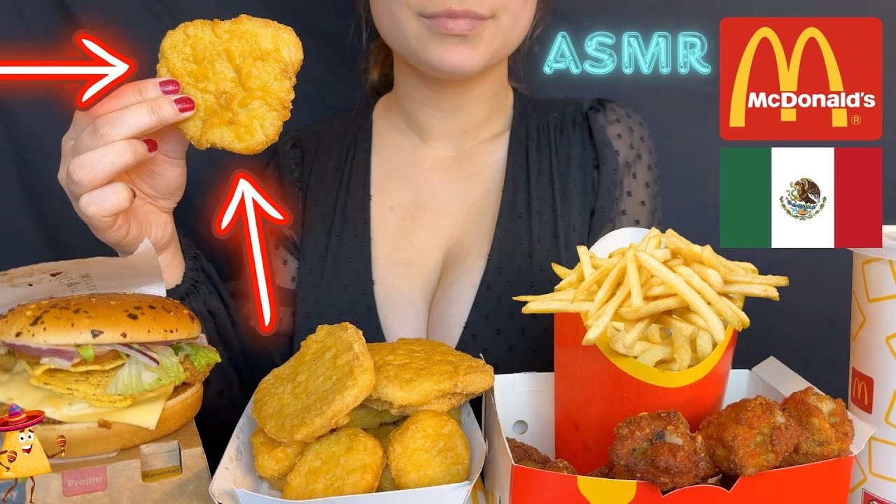 ASMR MUKBANG GIANT NUGGETS NEW MEXICO CHILI BURGER CHICKEN (NO TALKING)