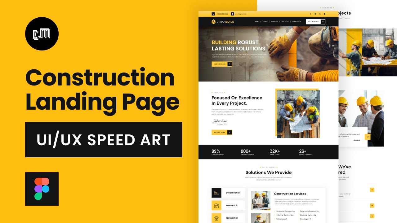 Design a Modern Construction Landing Page in Figma | UI/UX Design Speed Art