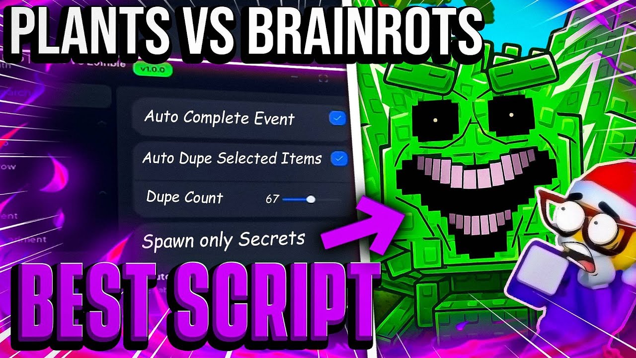 Скрипт Plants vs Brainrots (БЕЗ КЛЮЧА) &ndash; Brainrot Spawner + DUPE, Auto Farm, НОВОЕ ОБНОВЛЕНИЕ (PA...