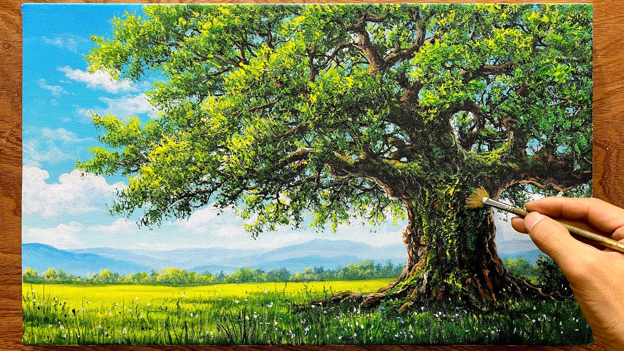 How to draw a giant old tree / Learn to draw trees / Acrylic painting.