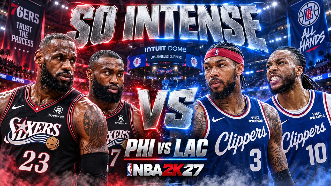 NBA 2K27 геймплей, полный матч: Сиксерс против Клипперс, Леброн Джеймс и Джейлен Браун против Брэ...