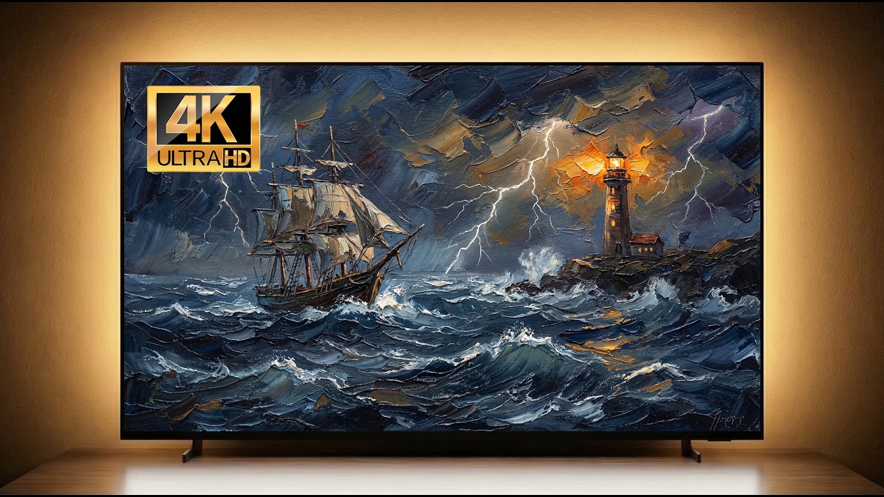TV Screensaver 4K | Stormy Sea Sailing Ship & Lighthouse | TV Screensaver Art | 3 Hours of Dramatic