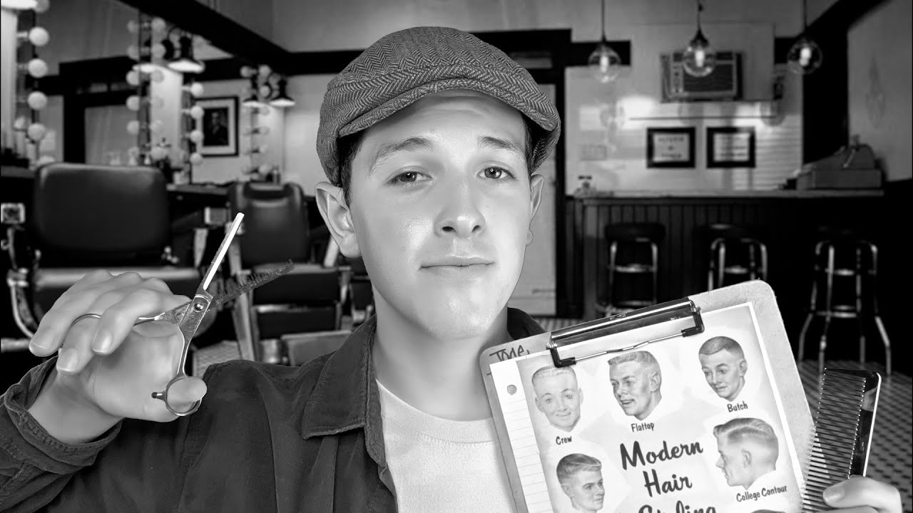 ASMR 50's Barbershop Haircut and Shave Experience