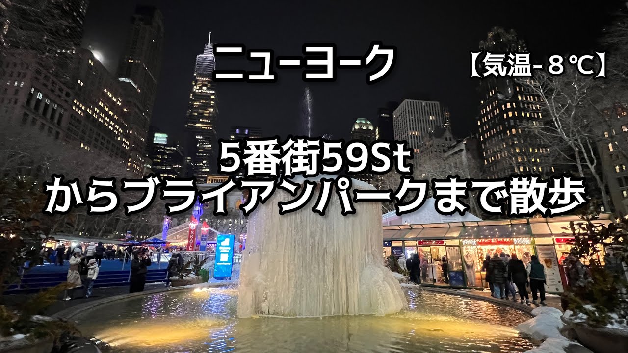 ニューヨーク マンハッタンの5番街59Stからブライアンパークまで散歩【気温-８℃】