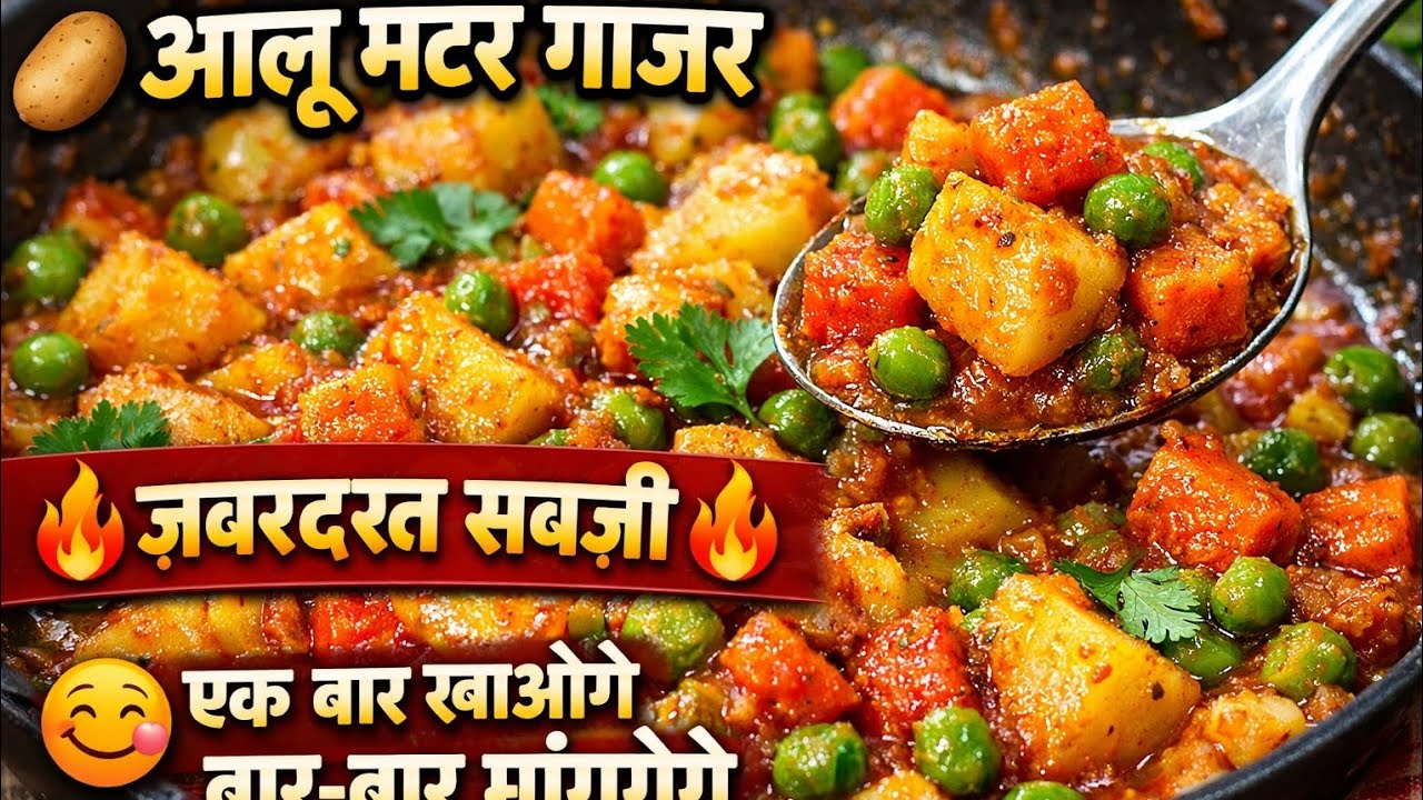 आलू मटर गाजर की ऐसी सब्ज़ी कि सब उंगलियाँ चाटते रह जाएँ 😍 |#AlooMatarGajar #VegRecipe #IndianFood 