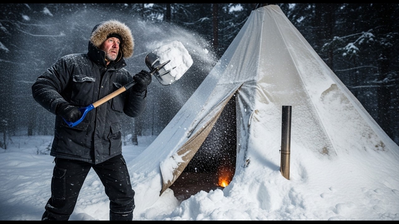 Extreme Camping | Hot Tent & Hammock Under 40cm Snow Winter Camping Snowstorm Covers Camp