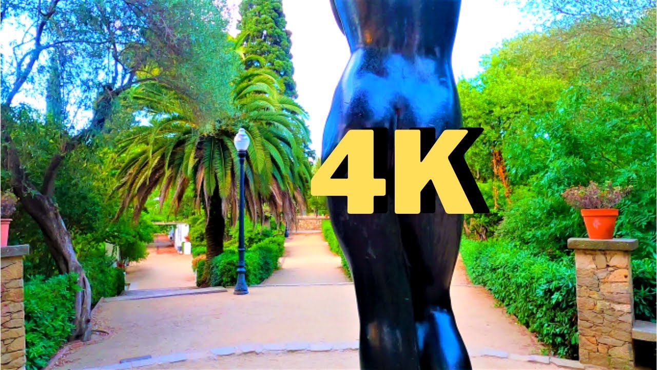 Walking in Barcelona: Jardins de Laribal (Gardens of Laribal), Montjuic, 4K, Spain 🇪🇸