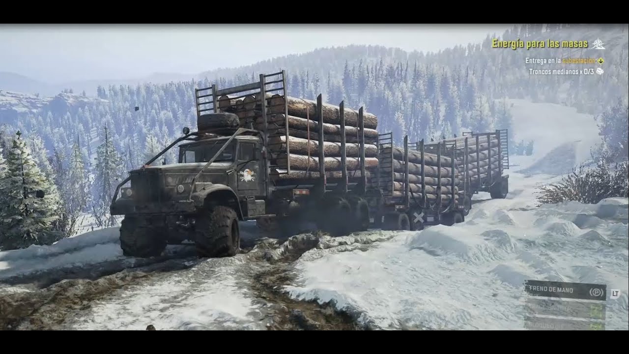 SNOW RUNNER.  ENERGIA PARA LAS MASAS.  3 CARGAS DE TRONCOS MEDIANOS.  IMANDRA, FEDERACION RUSA.