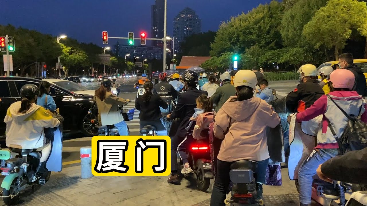 实拍福建省厦门市思明区 下班高峰期 感受交通状况 司机不让行人会被罚款 整体骑行体验还行 路还不错 树叶子遮挡有点乌漆嘛黑的 Explore Xiamen CIty Downtown Of China