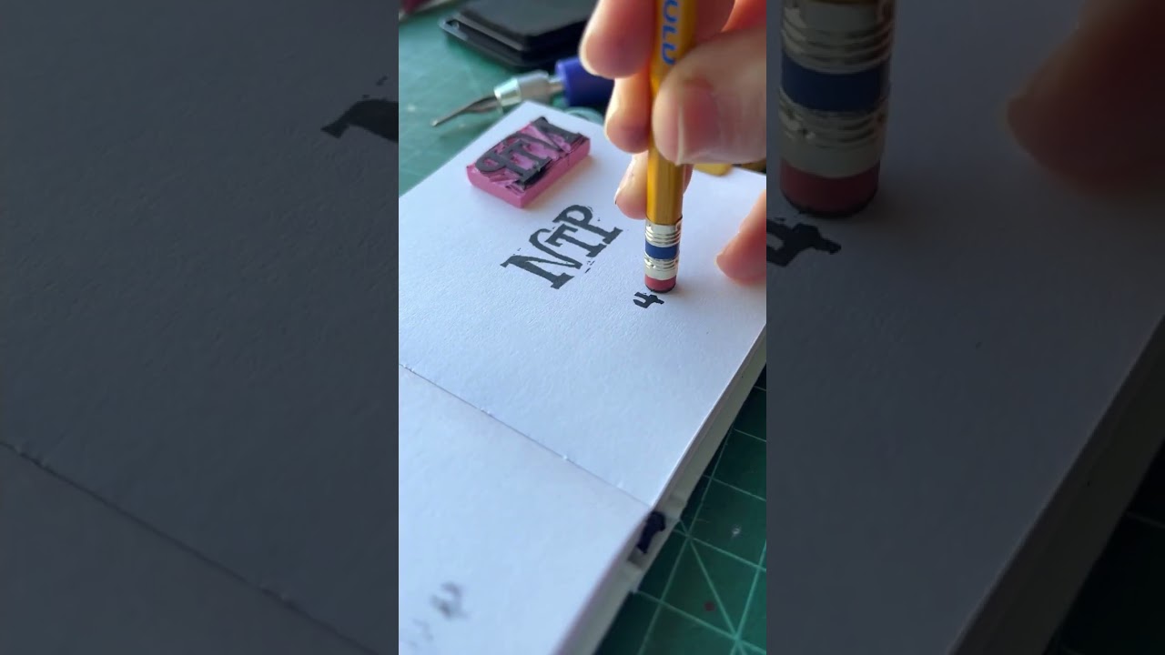 Hand carved initials stamp | #the100dayproject NTP naptimepress eraser print