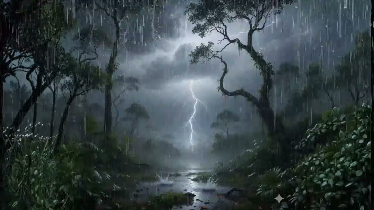 Powerful Jungle Thunderstorm 🌧️ Rain & Lightning Sounds for Sleep and Anxiety Relief
