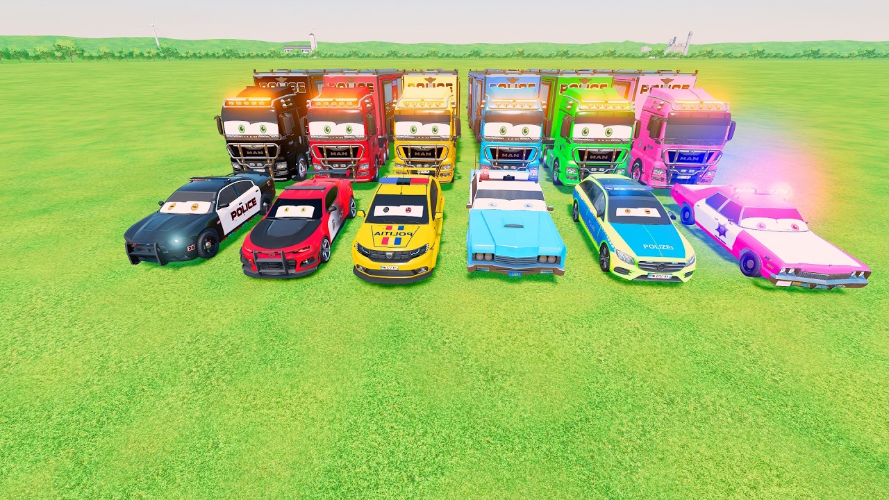 TRANSPORTING ALL POLICE CARS AND EMERGENCY VEHICLES FROM THE GARAGE!  FARMING SIMULATOR 22
