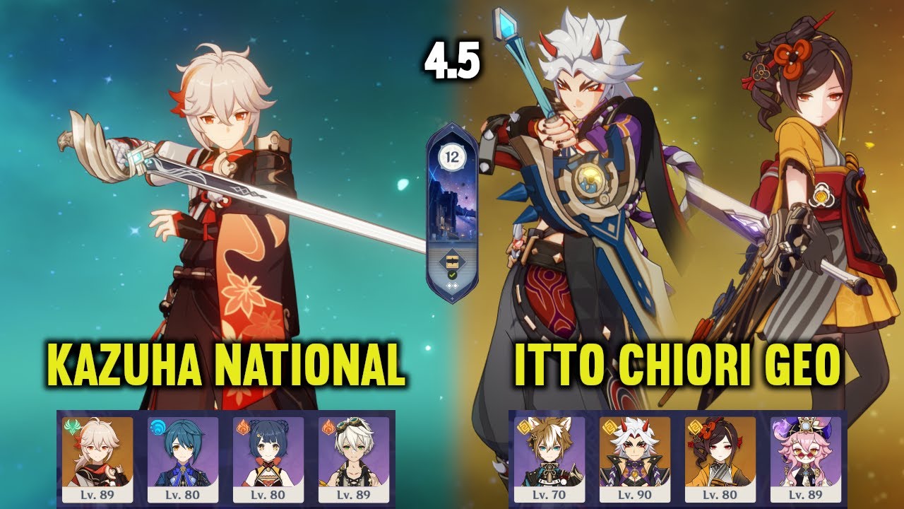 (F2P) C0 KAZUHA National & C0 ITTO CHIORI Triple Geo | 4.5 Spiral Abyss Floor 12 | Genshin Impact