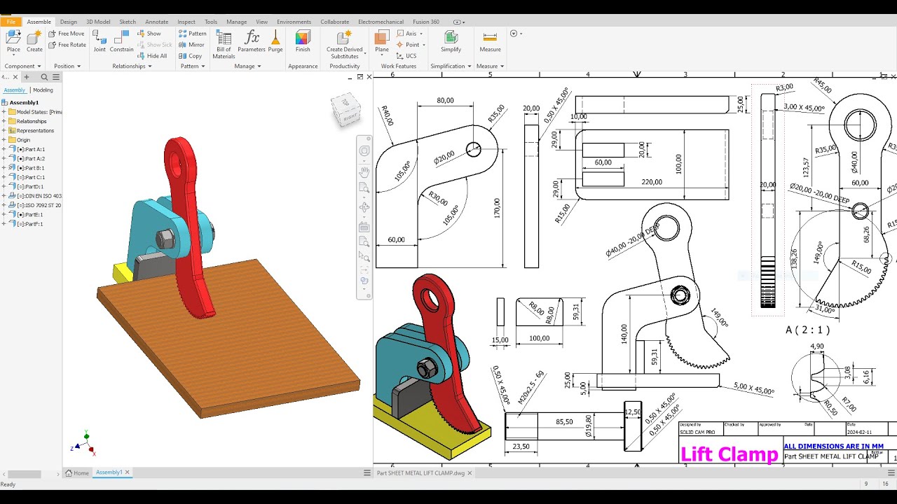 Autodesk inventor 2024 Exercise 19 PART DESIGN AND ASSEMBLY OF A Sheet Metal Lift Clamp