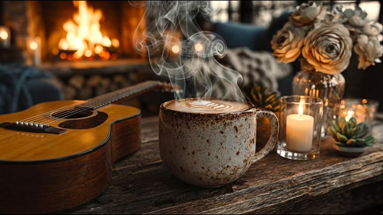 Soft Acoustic Guitar for Gentle Calm & Stress Relief | Cozy Coffee & Warm Fireplace (2 Hours)