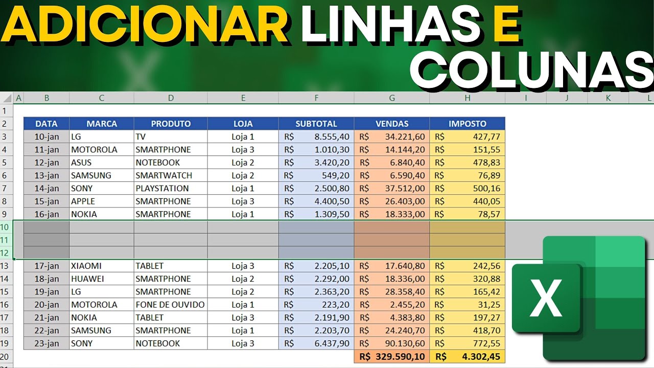 Como Adicionar Linhas e Colunas na Planilha do Excel Sem Mexer na Fórmulas | Mover Colunas na Tabela