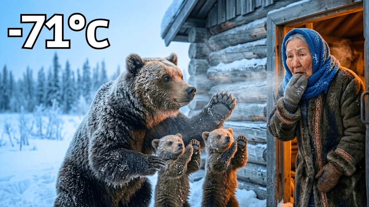 A Mother Bear Returned with her 2 cubs to the Only Cabin With Smoke at –71°C