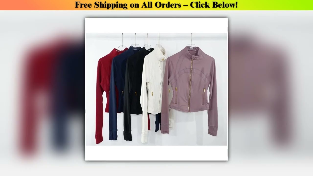 2025 New Women's Yoga Stand Collar Cropped Jacket |     Gold Zipper Cardigan with Thumb Holes,