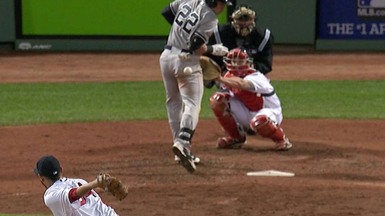 NYY@BOS: Ellsbury hit by Mujica pitch, benches warned