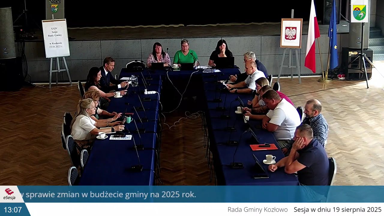 19.08.2025r. - XXIV nadzwyczajna sesja Rady Gminy w Kozłowie