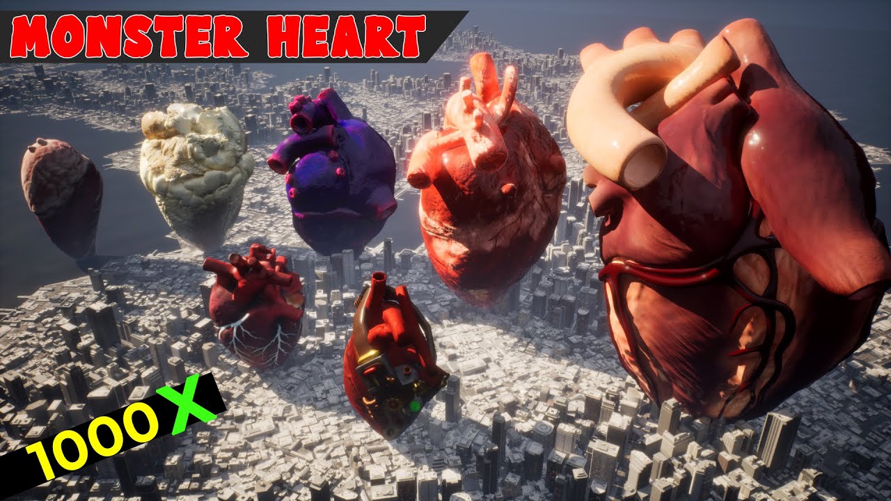 Heart Size Comparison at 1000 X scale | Monster Heart size comparison