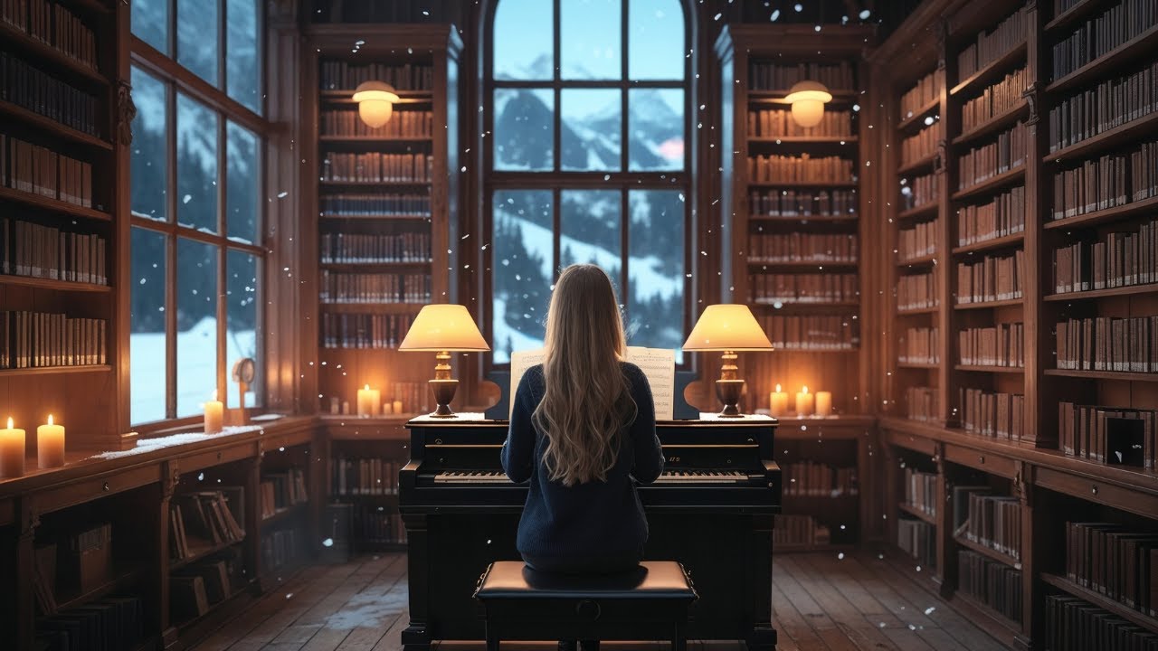 3 Hours of Piano for Studying — Calm Winter Music in a Cozy Mountain Library