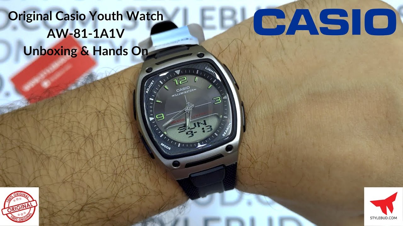 WW0363 Casio Youth Dual Time Fiber Belt Watch AW-81-1A1V Unboxing & Hands On
