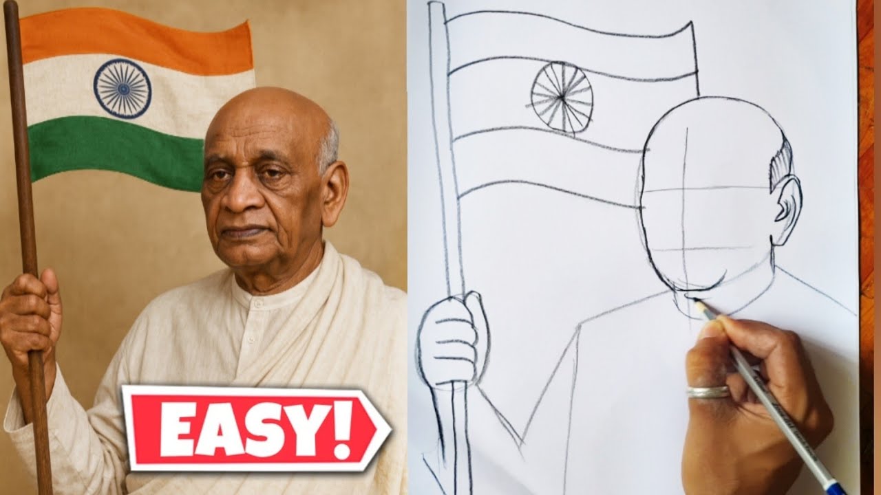 Sardar Vallabhbhai Patel Drawing | Independence day drawing | Freedom fighter drawing 🇮🇳