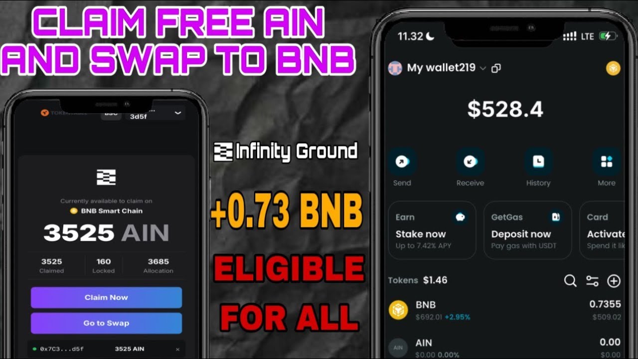 Claim Free Infinity Ground Airdrop AIN Tokens ~0.73 BNB on BitgetWallet #instantairdrop
