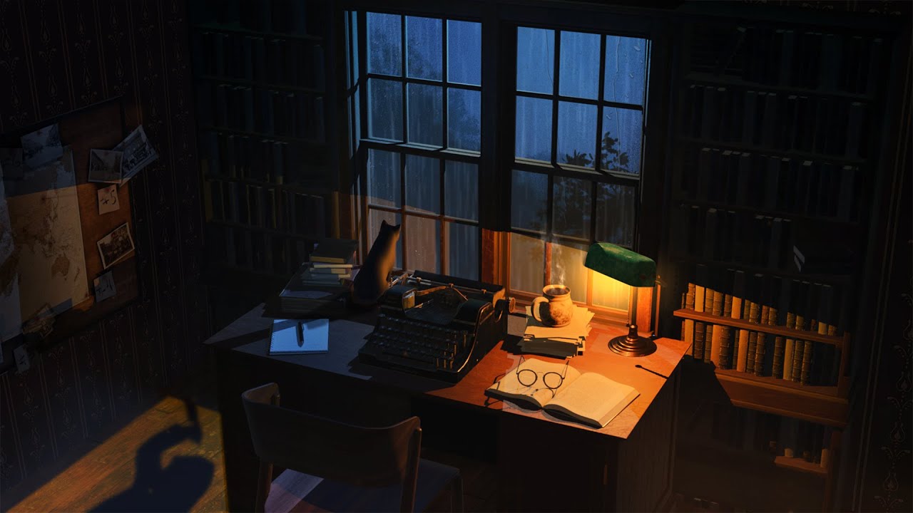 Mystery Novel Writer's Room | ASMR Ambience (rain & typewriter)