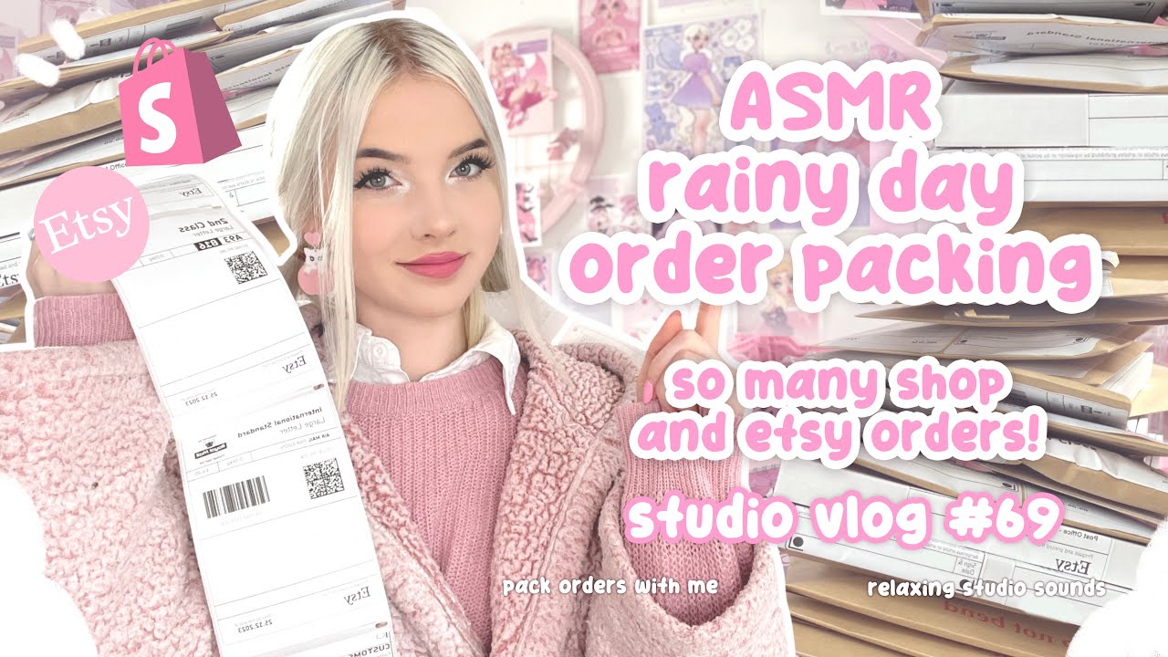 asmr rainy day order packing ♡ lots of orders to pack!! studio vlog 069♡