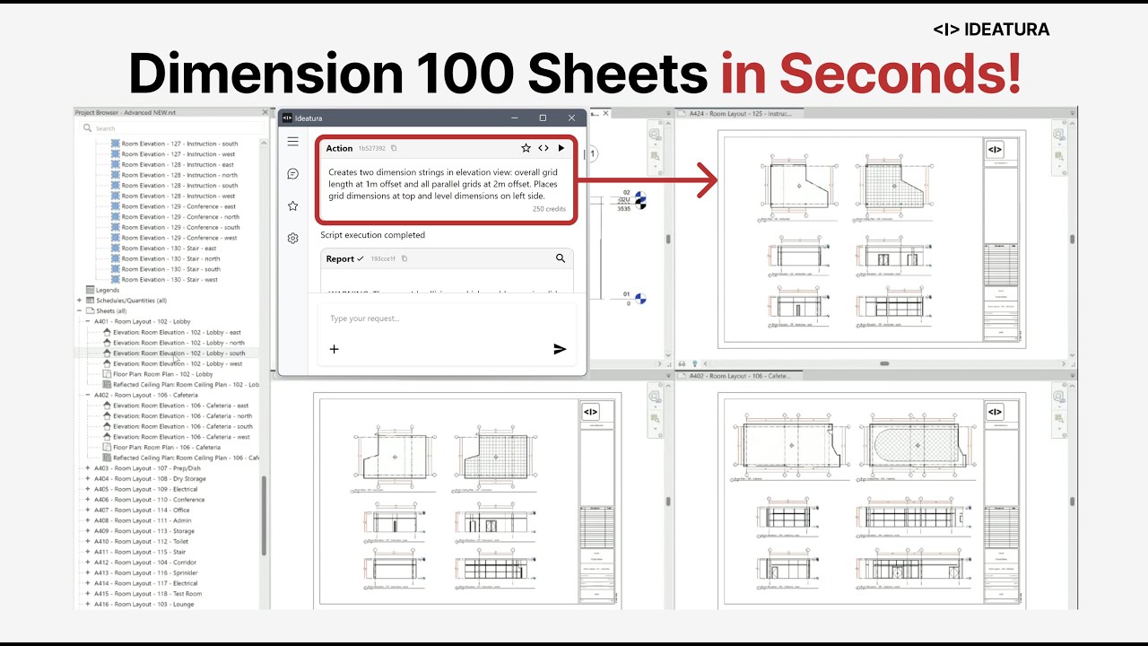 IDEATURA AI for Revit - Auto-Dimension 100 Sheets in Seconds