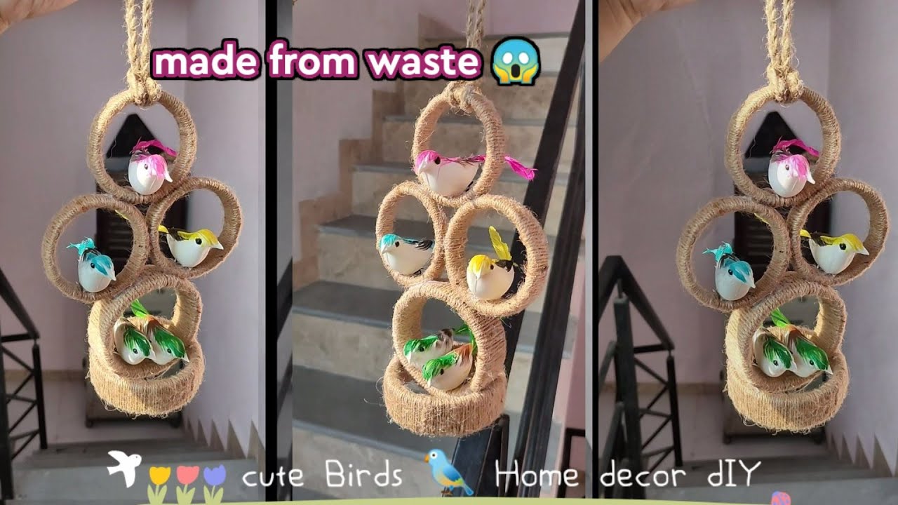 Bird hanging Craft | Wall hanging Using Bangles | Jute Bird House  